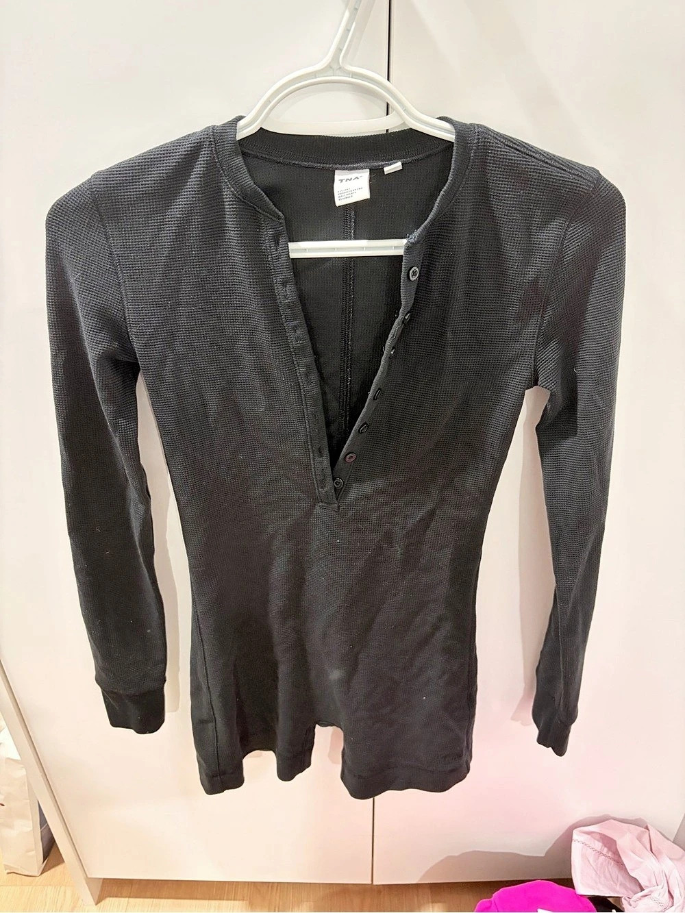 TNA Long Sleeve Henley Romper in Black